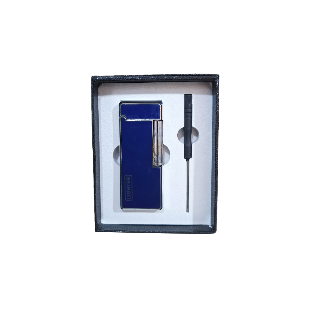 فندک فلزی سنگی گازی آبی نقره ای Lighter - Image 2