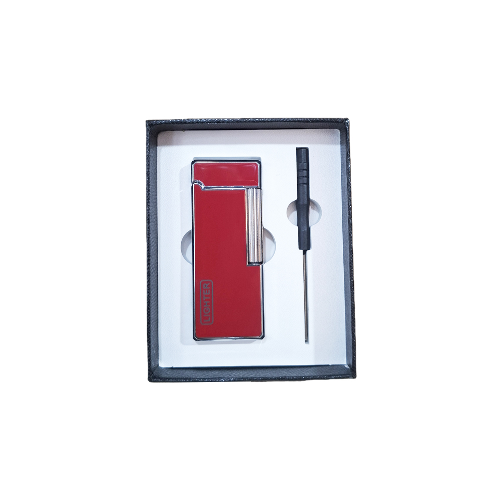 فندک فلزی سنگی گازی قرمز نقره ای Lighter - Image 2
