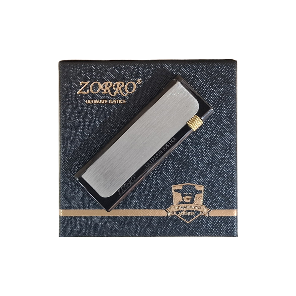فندک فلزی سنگی گازی نقره ای مشکی Zorro - Image 5